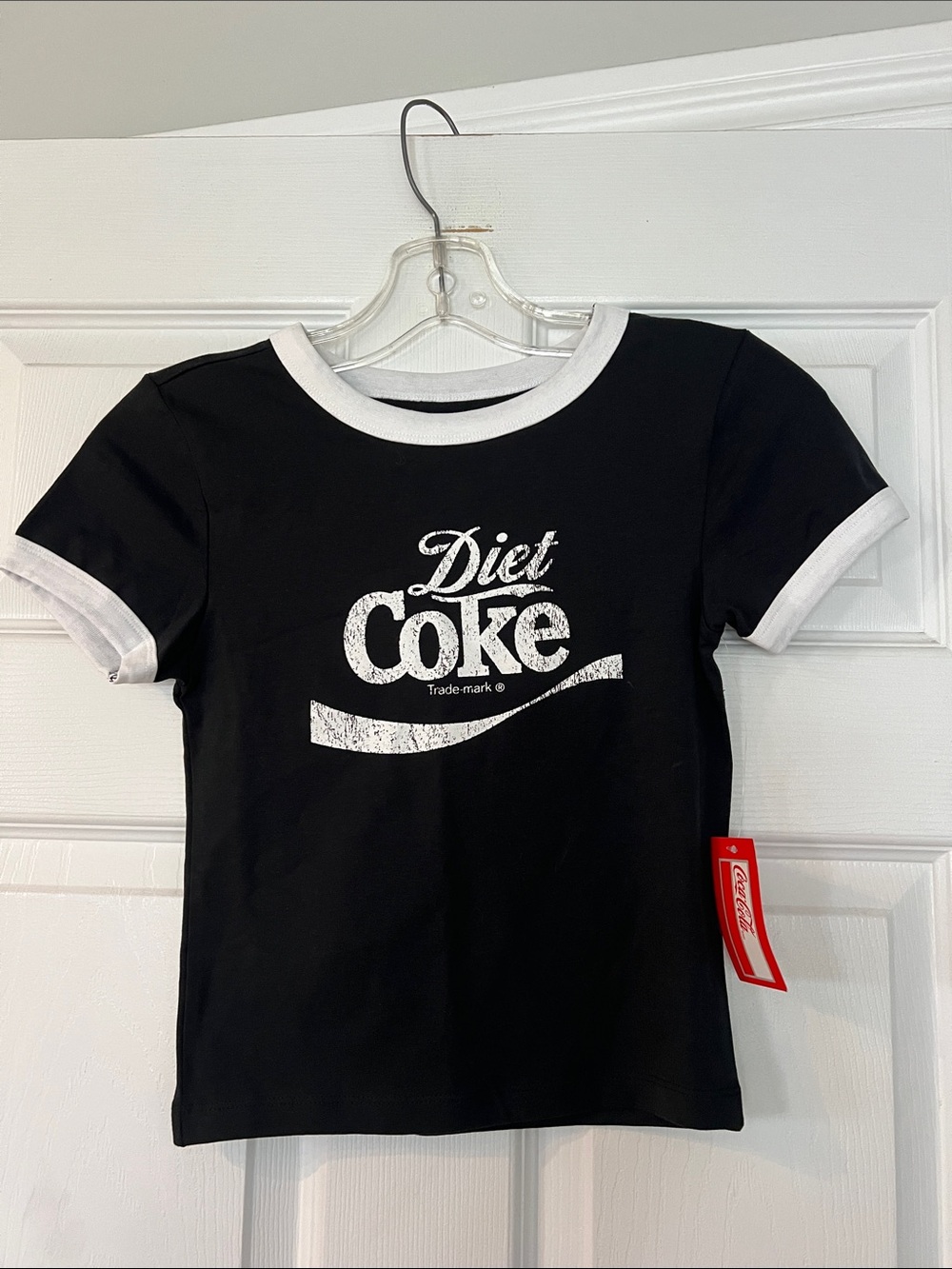 Coca Cola Black & White Diet Coke Ringer Crop Top